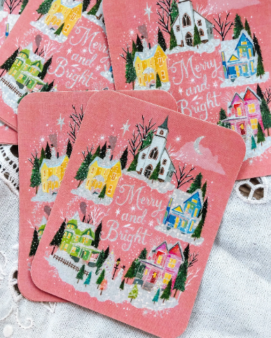 Vinyl Sticker; Merry & Bright (Glitter)