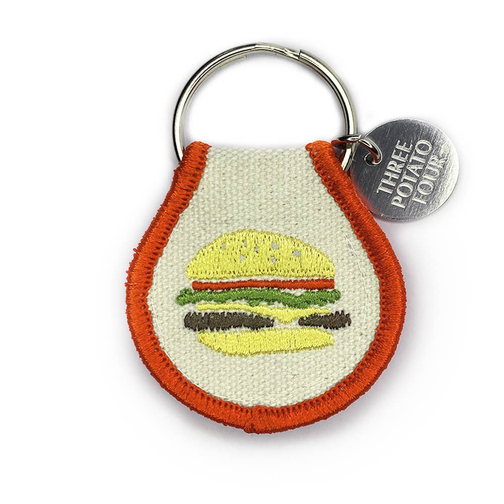 Embroidered Patch Keychain; Burger