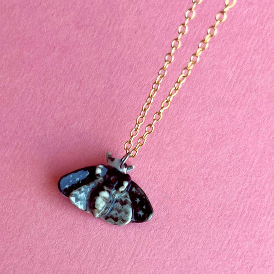 Necklace; Dream Moth By Camp Hollow (Hand-Painted Porcelain, 24k Gold Steel Chain)